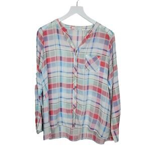 FOXCROFT 100% Tencel Pink and Blue Plaid Easy Care Shirt - Size 12P